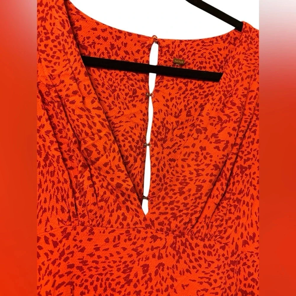 Free People Looking for Love Midi Dress Orange Red Buttons V Neck Size Small